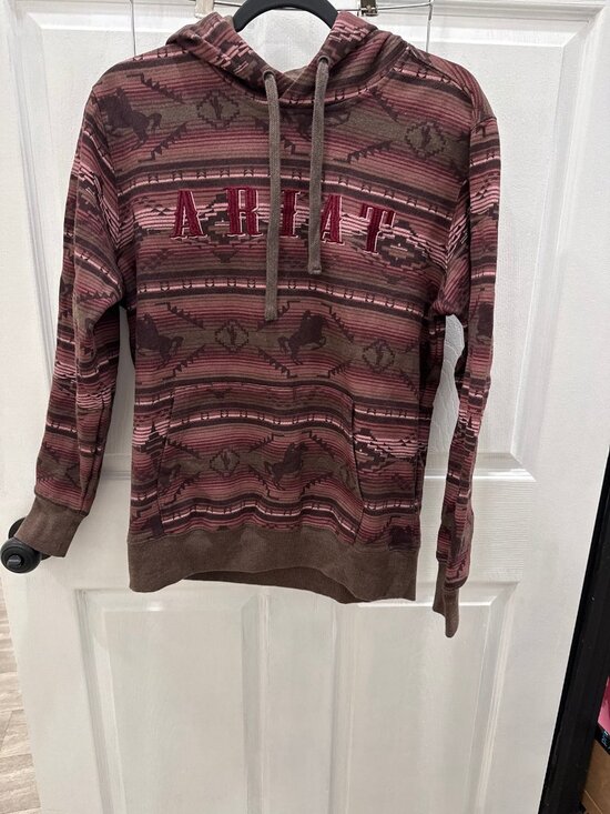 Ariat Sweaters - Ariat REAL Allover Print Hood Womens M Brown Western Horse Pullover